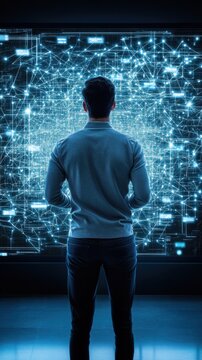 Time blocking techniques for lifelong learning. Man Observing Complex Data Network on Large Screen