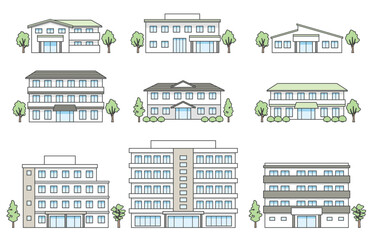 介護施設の建物イラストセット