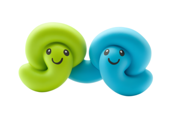 Two soft and cute squishy toys one in a green color and another in a blue with an elongated isolated transparent background PNG  