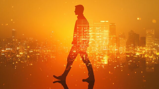 Time blocking techniques for lifelong learning. Silhouette of Man Walking in Orange City Nightscape