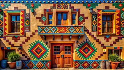 Obraz premium Southwestern Geometric Tribal Pattern Architectural Photography - Vibrant Desert Hues