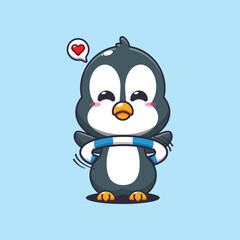 Penguin cartoon vector illustration playing hula hoop