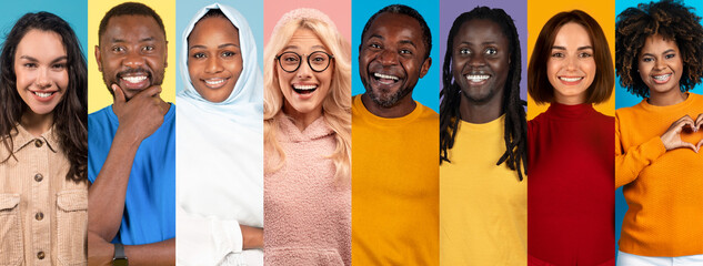 A vibrant collage showcases a diverse group of happy individuals representing various backgrounds....