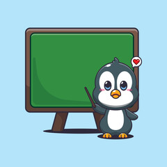 Penguin cartoon vector illustration with blackboard