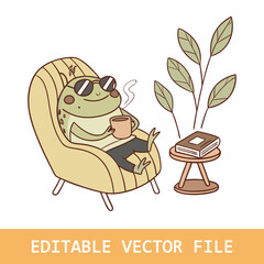 coffee time in frog, frog vector illustration