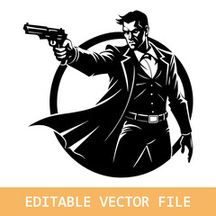 Man wearing vintage hat with gun