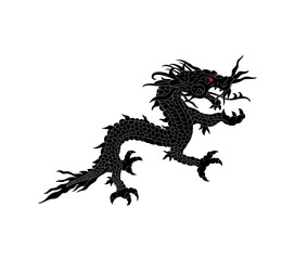 Chinese Dragon cute character. Easternn calendar beast. Asian traditional animal. black and white dragon.