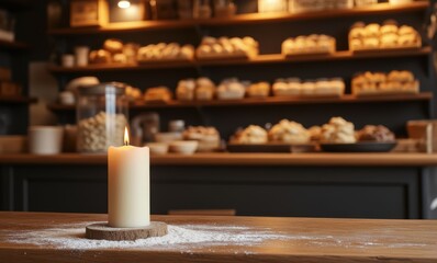 Candlelit bakery ambiance