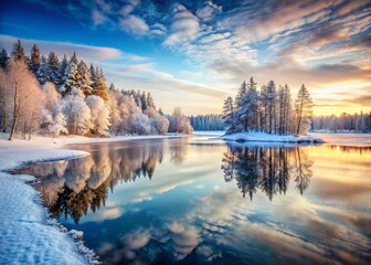 Obraz premium Stark Winter Landscape: Frozen Lake and Snow-Covered Trees