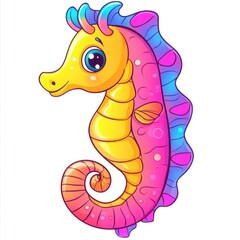 Fototapeta premium A Colorful Animated Illustration Depicting a Friendly Looking Seahorse