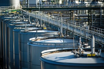 Industrial storage tanks lined up i
