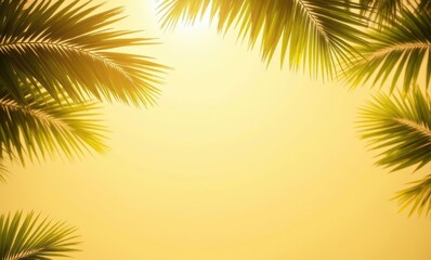 Tropical sunset with palm leaves