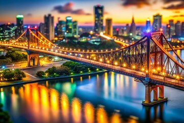 Obraz premium Story Bridge Brisbane Night Tilt-Shift Miniature Cityscape