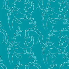 Seamless pattern with horses. Equestrian pattern. Repeating pattern with different horse silhouettes. Equestrian sport. Vector pattern
