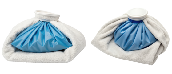 Two ice packs in towels isolated with transparent background