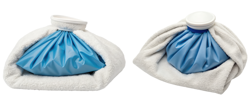 Two ice packs in towels isolated with transparent background