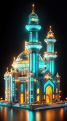 Obraz premium A Glowing Architectural Islamic Structure with Minarets and a Dome