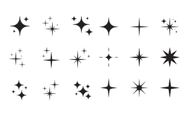 Shining Black Stars Collection. Set Of 15 Decorative Star Icons For Web Use. Different Style Silhouette Stars Abstract Element