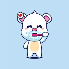 Polar bear cartoon vector illustration brushing teeth