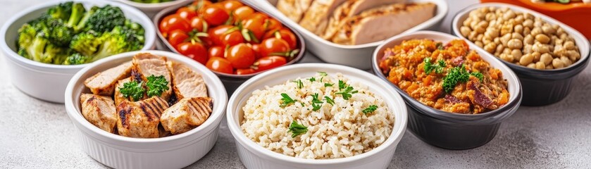 Weekly meal prep session colorful healthy dishes at home food photography kitchen environment nutrition planning