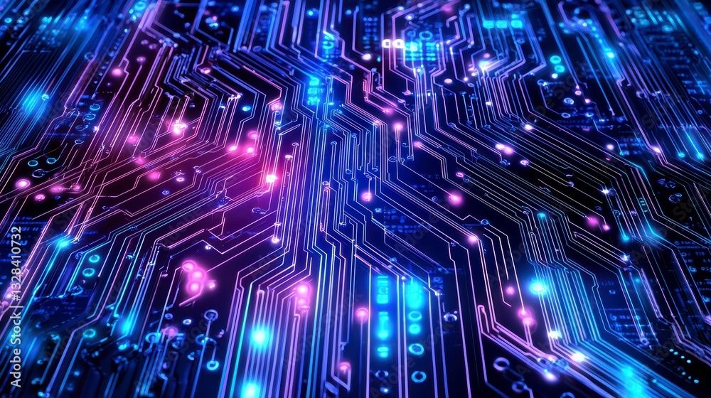Poster digital circuitry: a dynamic and colorful abstract representation of a computer's intricate internal