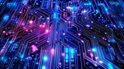 Digital Circuitry: A dynamic and colorful abstract representation of a computer's intricate internal workings, featuring glowing lines and pathways in a network of digital connections. 