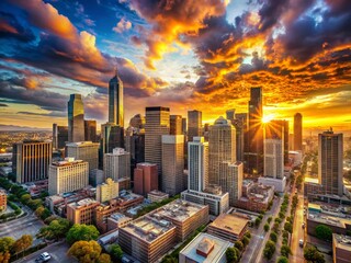 Stunning Panoramic View of a Vibrant USA Cityscape at Sunset