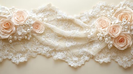 Fototapeta premium two white laces with pink roses on them