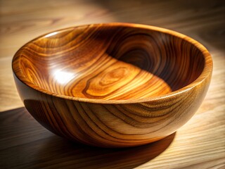 Textured wooden bowl on beige background, natural warmth