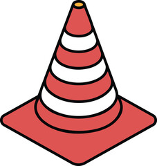 A red and white cone with a white stripe on it