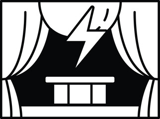 stage with a curtain and a lightning bolt