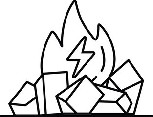cartoon drawing of a fire with a lightning bolt in the middle