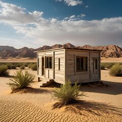 A wonderful wooden house in the desert.