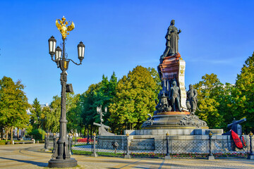 Fototapeta premium Catherine the Great monument on the city square in Krasnodar, Krasnodar region of Russia