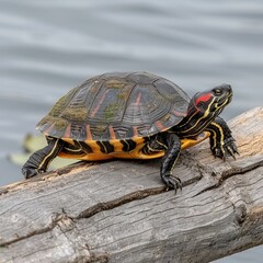 Fototapeta premium Red-eared Slider Turtle on Log in Water