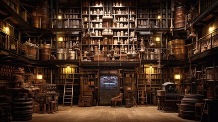 Enchanted, cluttered apothecary's grand hall