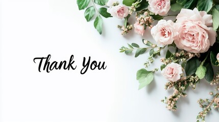 Pink roses & greenery thank you card