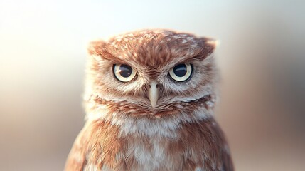 Naklejka premium Portrait of brown owl with intense gaze, detailed feathers, nature background