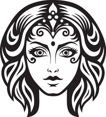 Stunning Black and White Vector Illustration of a Woman's Face with Ornamental Details