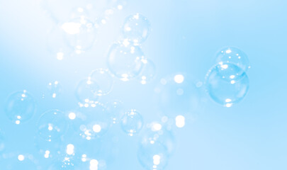 Beautiful Transparent Soap Bubbles Floating in The Air. Freshness Soap Suds Bubbles Water....