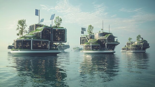 Ai controlled floating cities powered renewable energy hyper detailed futuristic utopia cyber futuristic realism
