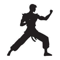 Silhouette of Martial Arts Fighter Ready to Battle Vector Illustration