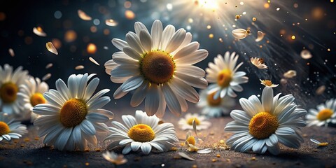 Surreal Black Background Daisies: Dreamlike Floral Photography