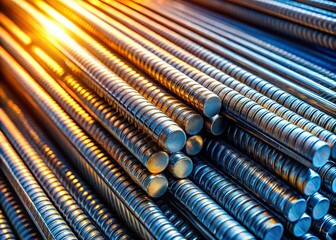Surreal Close-Up: Ribbed Steel Rods, Light & Shadow Interplay