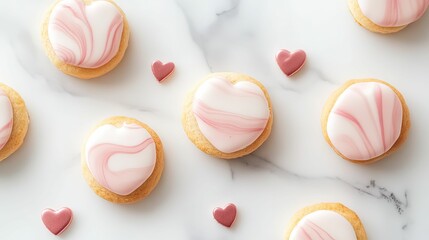 Obraz premium Delightful mini biscuits with marbleized icing patterns kitchen food photography indoor overhead view culinary