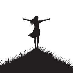 Empowered woman stands triumphantly on a hill silhouette illustration © Creative Image  