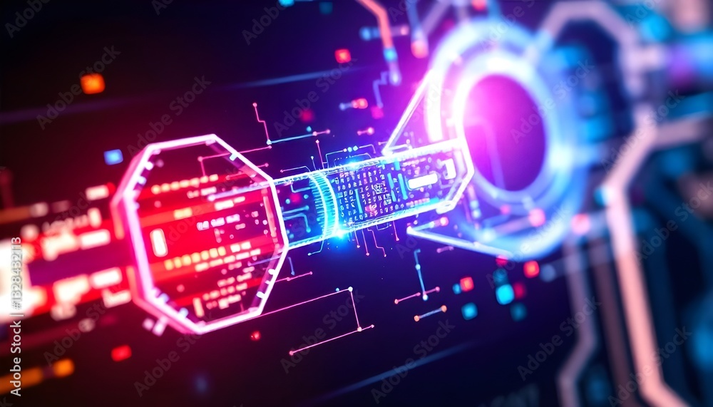 Poster A pixelated, tech-inspired glowing key, visually unlocking in a burst of vibrant digital light, perfect for World Consumer Rights Day