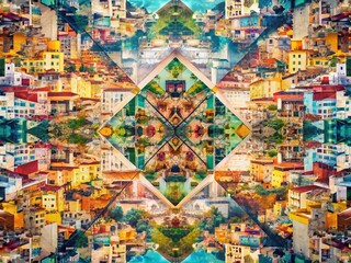 Fototapeta premium Surreal Double Exposure: Abstract Cityscape and Geometric Patterns, Kachel 17 Inspired