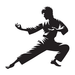 Silhouette of a Martial Arts Practitioner in Action Pose Vector