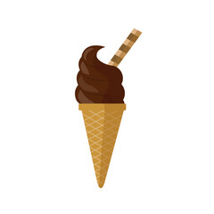Delicious chocolate flavor ice cream in a wafer cone, isolated